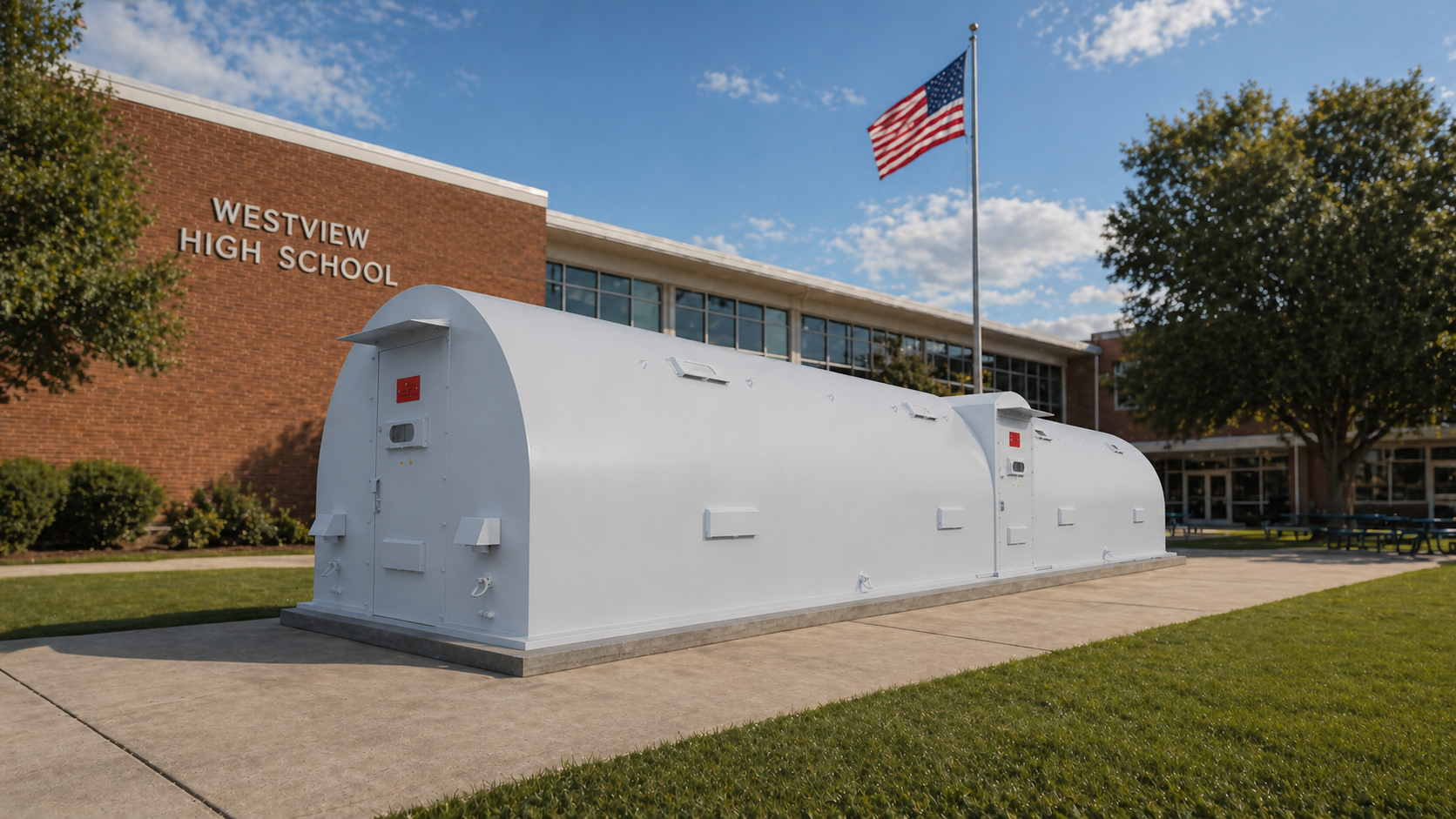 10’x48’x8’ Curved Storm Shelter 100 People