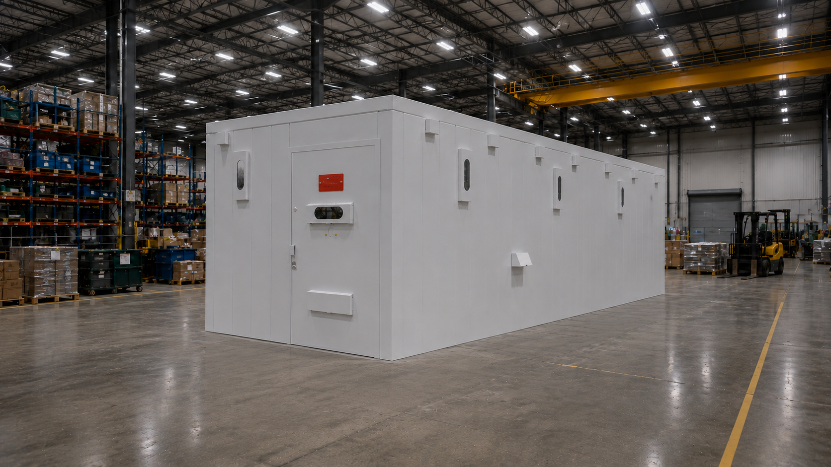 8x20 Modular safe room 3 (1) 8’x20’x8’ Panelized Community Storm Shelter with Toilet for 32 People