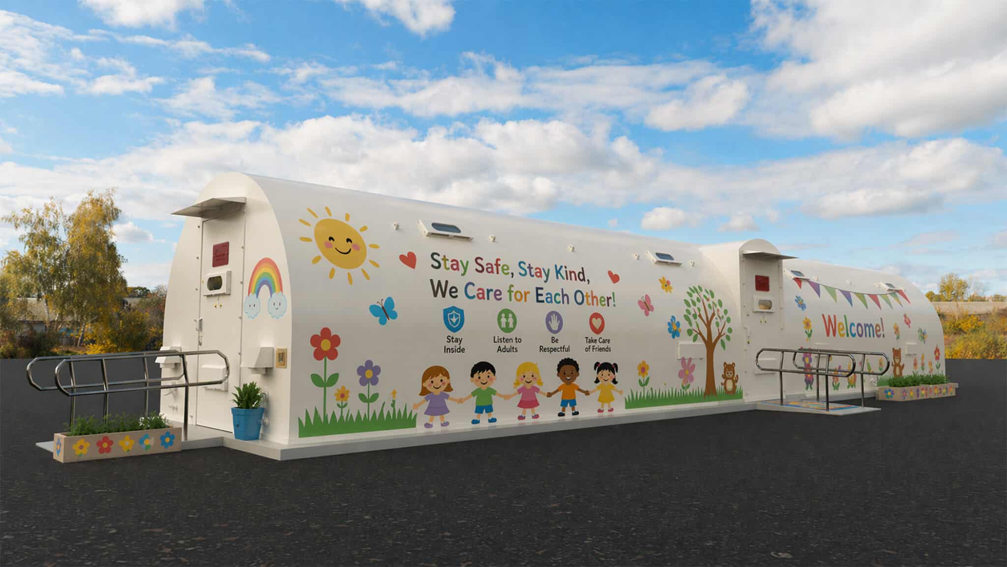 10’x48’x8’ Curved Storm Shelter 100 People